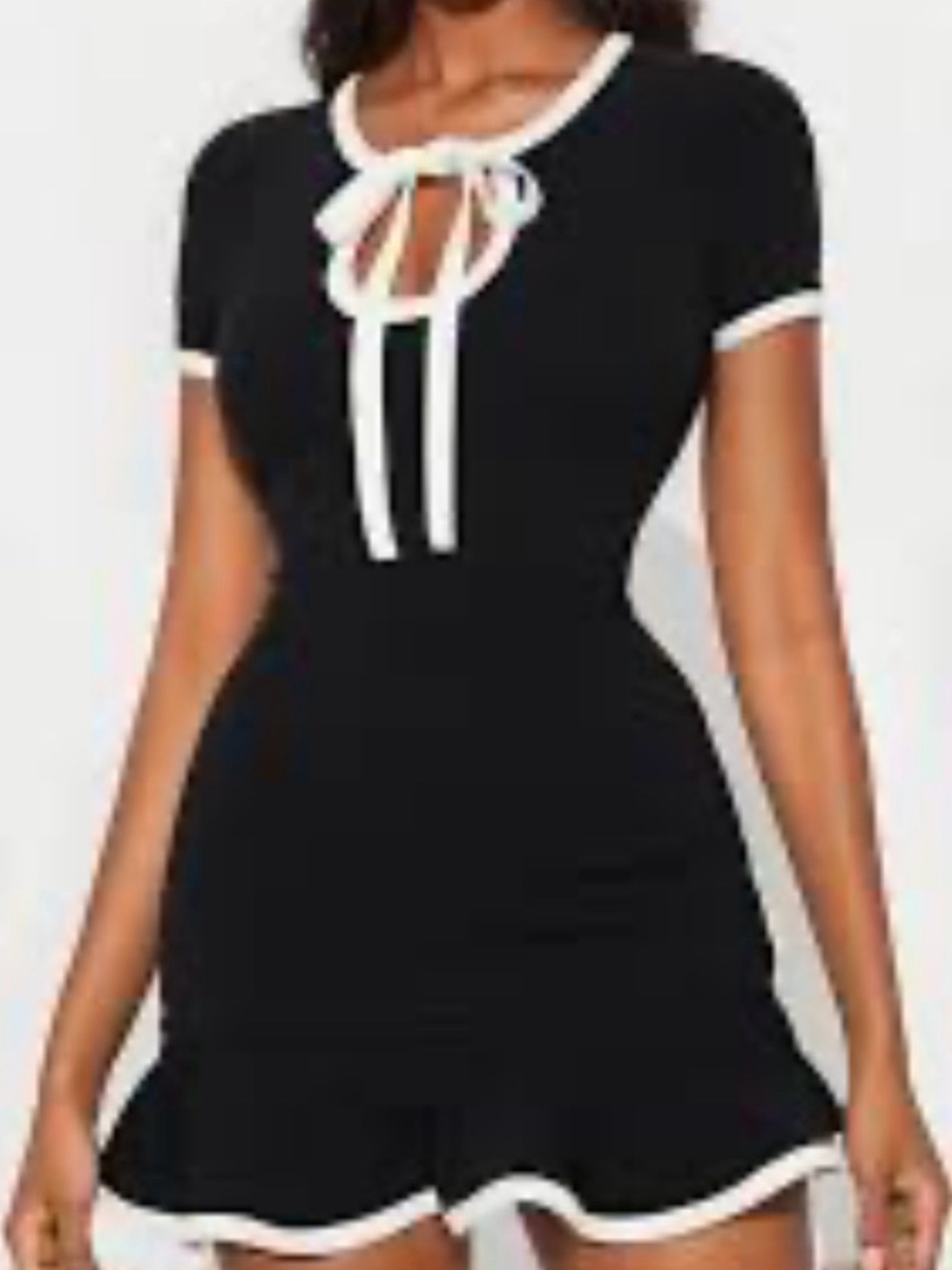 Fashion Nova Black Mini Dress with White Bow-Tie Trim